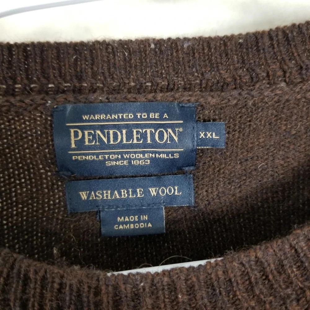 Pendleton Sweater Mens XXL Brown Washable Wool Crewneck Long Sleeve Pullover